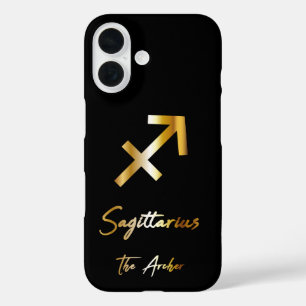 Sagittarius Zodiac Sign, Black & Gold  iPhone 16 Case