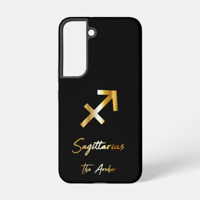 Sagittarius Zodiac Sign, Black & Gold  Samsung Galaxy S22 Case (Back)
