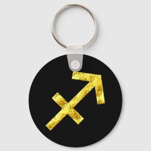 Sagittarius Zodiac Sign Black Gold Symbol Key Ring