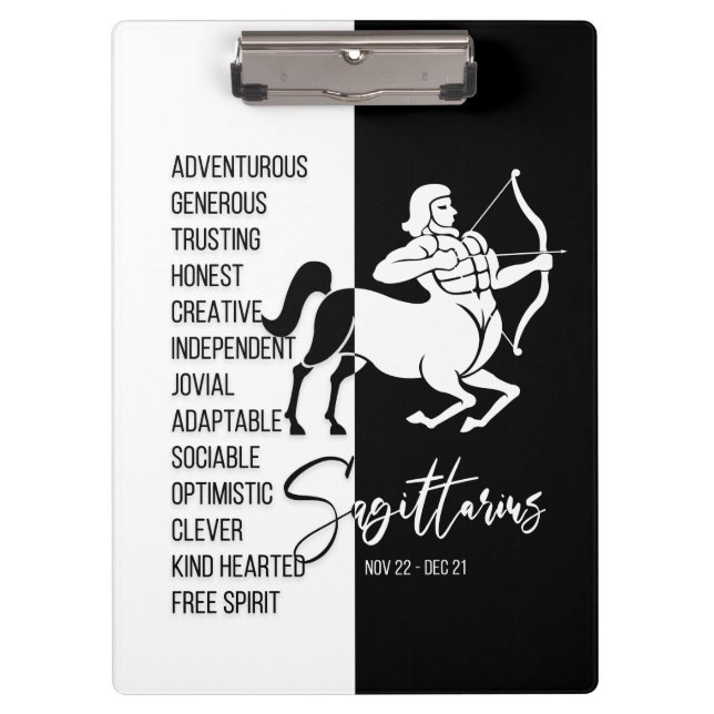 Sagittarius Zodiac Sign Black & White Clipboard (Front)