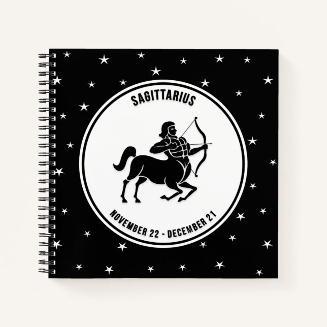 Sagittarius Zodiac Sign, Black & White Notebook (Front)