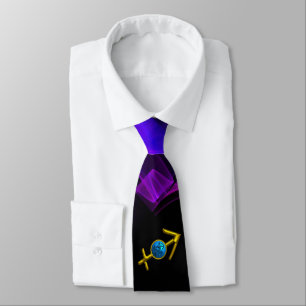 SAGITTARIUS ZODIAC SIGN ,BLUE GREEN FRACTAL SWIRLS TIE