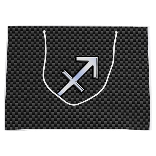 Sagittarius Zodiac Sign Carbon Fibre Style Large Gift Bag (Front)