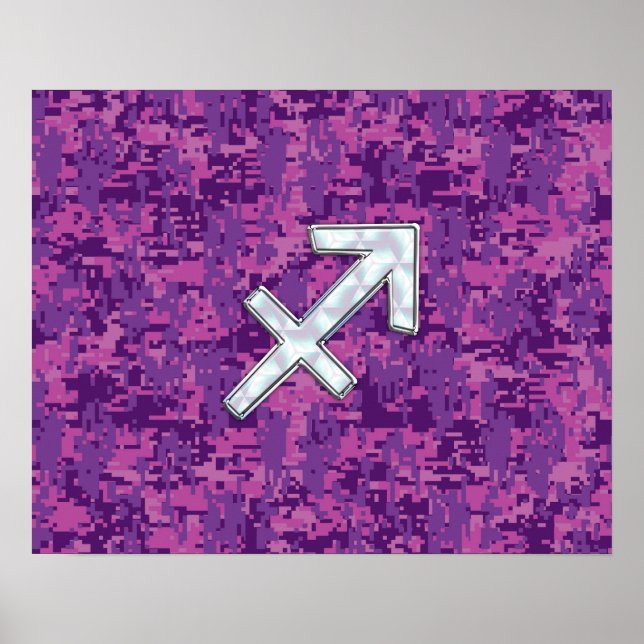 Sagittarius Zodiac Sign Fuchsia Digital Camouflage (Front)