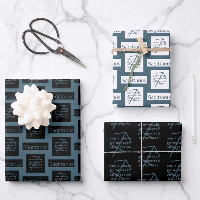 Sagittarius Zodiac Sign Fun Quote B&W Wrapping Paper Sheet (Front)