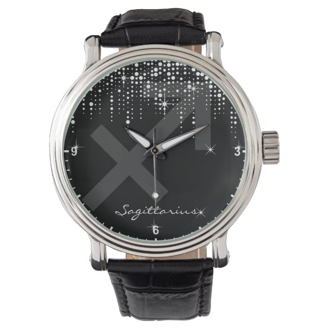 Sagittarius Zodiac Sign Glam Dripping Glitter Rain Watch (Front)