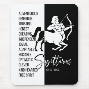 Sagittarius Zodiac Sign Mousepad, Black & White Mouse Mat