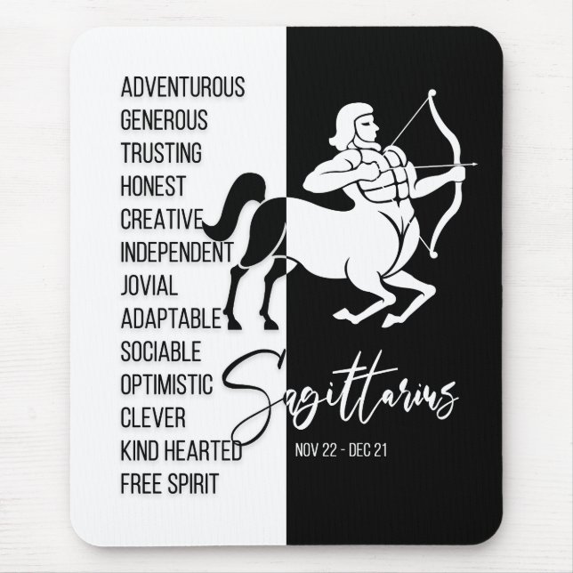Sagittarius Zodiac Sign Mousepad, Black & White Mouse Mat (Front)