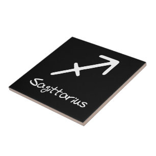 Sagittarius Zodiac Sign on Black Background Tile