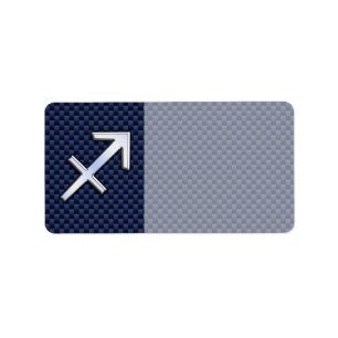Sagittarius Zodiac Sign on Blue Carbon Fiber Print Label