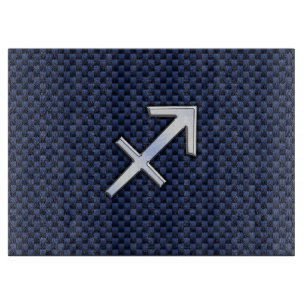 Sagittarius Zodiac Sign on Blue Carbon Fiber Style Cutting Board