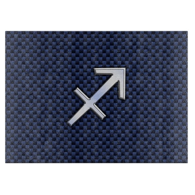 Sagittarius Zodiac Sign on Blue Carbon Fiber Style Cutting Board (Front)