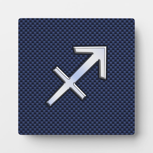 Sagittarius Zodiac Sign on Blue Carbon Fiber Style Plaque (Front)