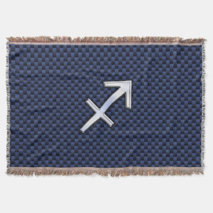 Sagittarius Zodiac Sign on Blue Carbon Fibre Decor Throw Blanket