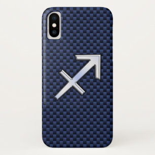 Sagittarius Zodiac Sign on Blue Carbon Fibre Print iPhone X Case