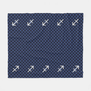 Sagittarius Zodiac Sign on Blue Carbon Fibre Print Fleece Blanket