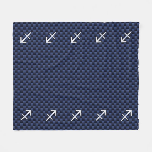 Sagittarius Zodiac Sign on Blue Carbon Fibre Print Fleece Blanket (Front (Horizontal))