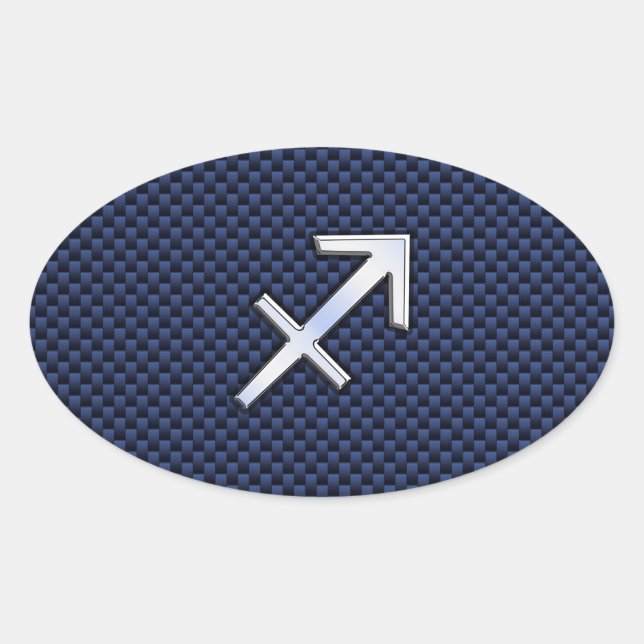 Sagittarius Zodiac Sign on Blue Carbon Fibre Print Oval Sticker (Front)