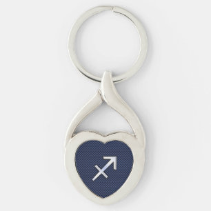 Sagittarius Zodiac Sign on Blue Carbon Fibre Style Key Ring