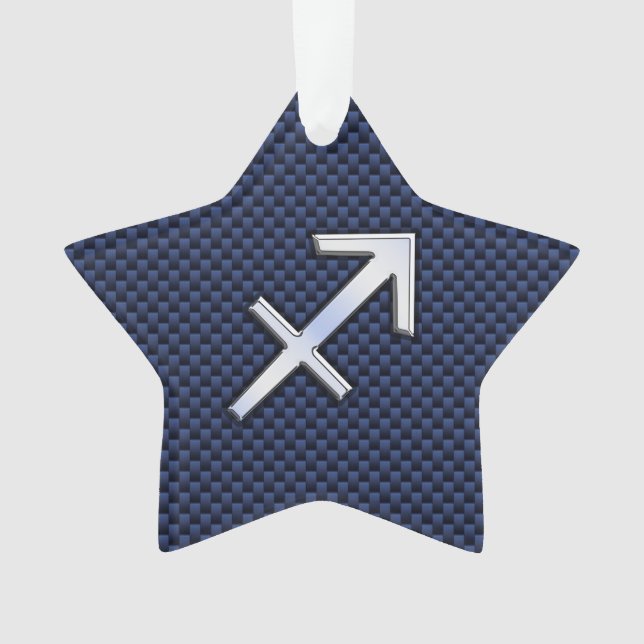 Sagittarius Zodiac Sign on Blue Carbon Fibre Style Ornament (Front)