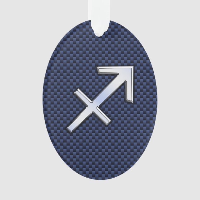 Sagittarius Zodiac Sign on Blue Carbon Fibre Style Ornament (Front)