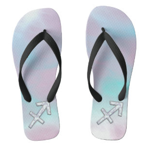Sagittarius Zodiac Sign on Mother of Pearl Decor Flip Flops