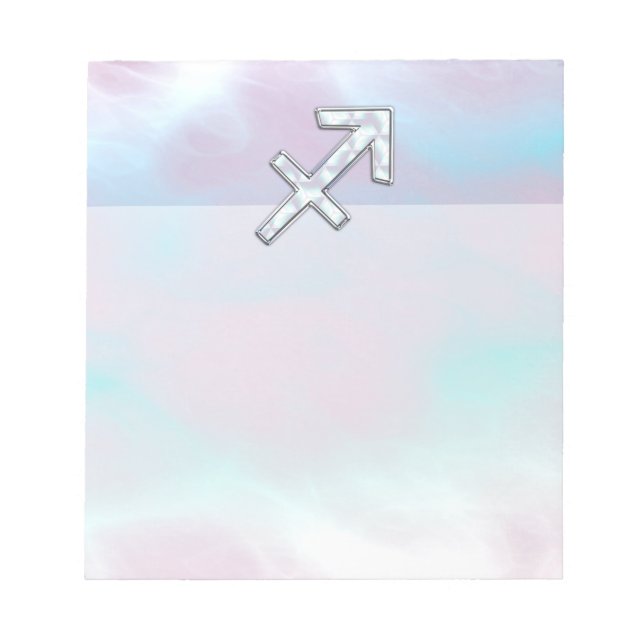 Sagittarius Zodiac Sign on Mother of Pearl Style Notepad (Front)