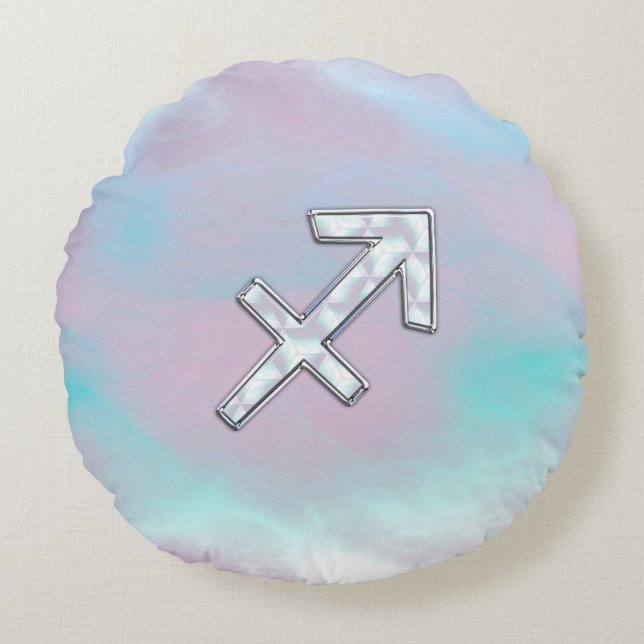 Sagittarius Zodiac Sign on Mother of Pearl Style Round Cushion (Front)