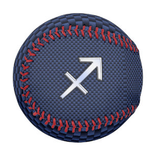 Sagittarius Zodiac Sign on Navy Carbon Fibre Print Baseball