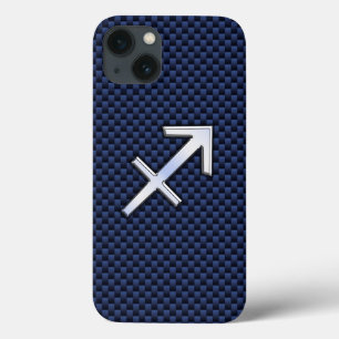 Sagittarius Zodiac Sign on Navy Carbon Fibre Print iPhone 13 Case