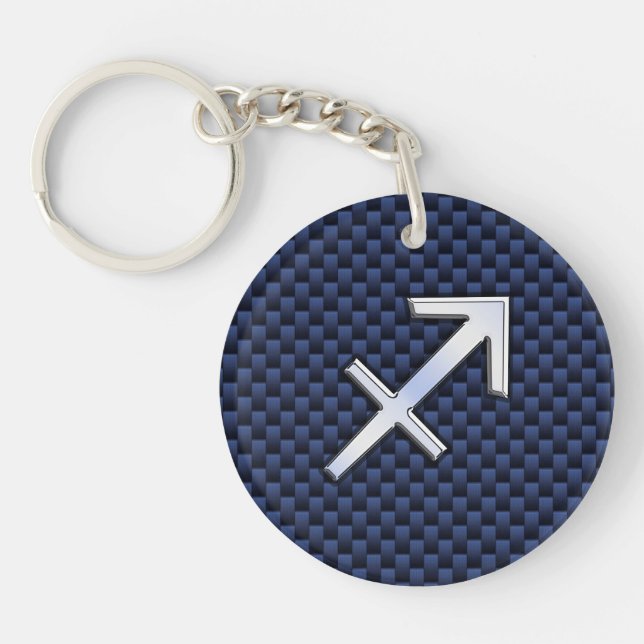 Sagittarius Zodiac Sign on Navy Carbon Fibre Print Key Ring (Front)