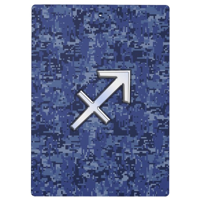 Sagittarius Zodiac Sign on Navy Digital Camo Clipboard (Back)