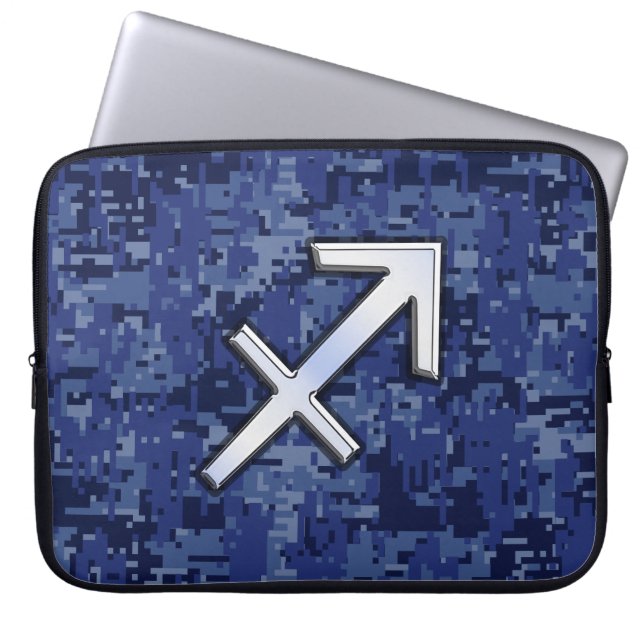 Sagittarius Zodiac Sign on Navy Digital Camo Laptop Sleeve (Front)