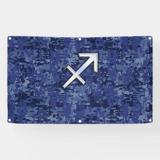 Sagittarius Zodiac Sign on Navy Digital Camouflage (Horizontal)