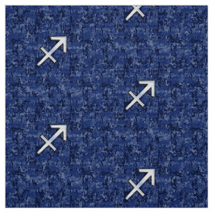Sagittarius Zodiac Sign on Navy Digital Camouflage Fabric