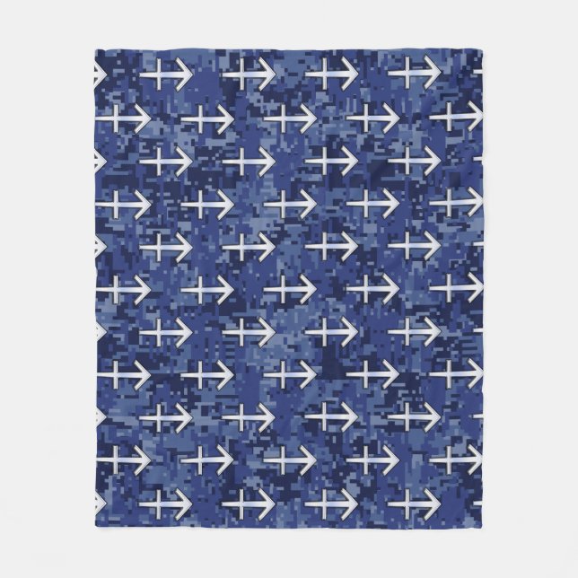 Sagittarius Zodiac Sign on Navy Digital Camouflage Fleece Blanket (Front)