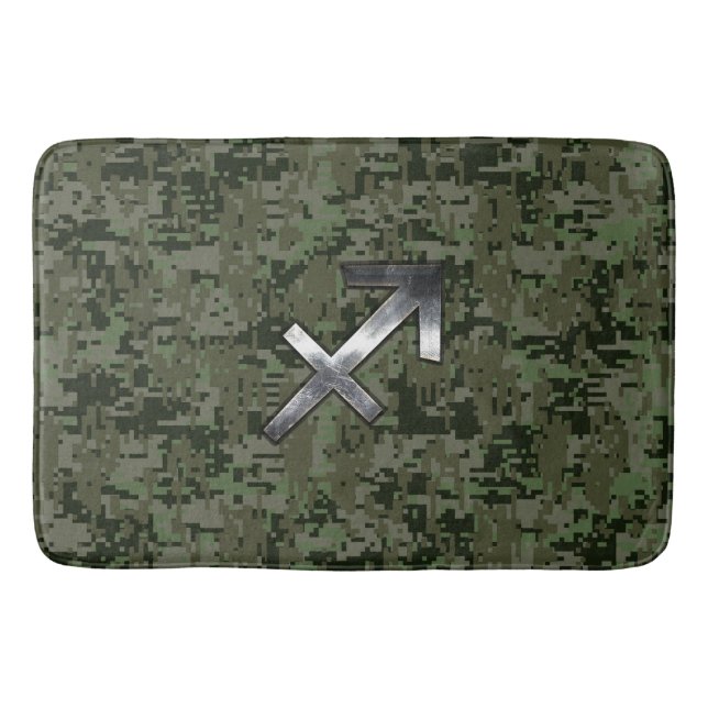 Sagittarius Zodiac Sign on Woodland Camouflage Bath Mat (Front)
