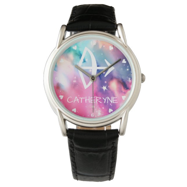 Sagittarius Zodiac Sign Stunning Watercolor Paint Watch (Front)