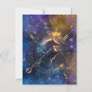 Sagittarius Zodiac Sign Watercolor Design Card