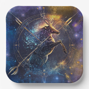 Sagittarius Zodiac Sign Watercolor Design Paper Plate