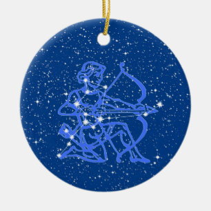 Sagittarius Zodiac Sign with Stars on Deep Blue Ceramic Tree Decoration
