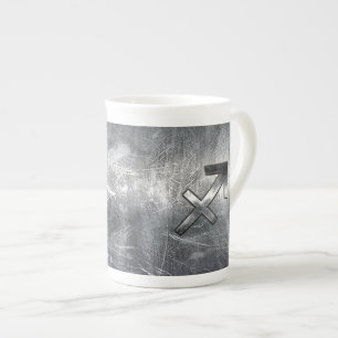 Sagittarius Zodiac Silver Distressed Steel look Bone China Mug