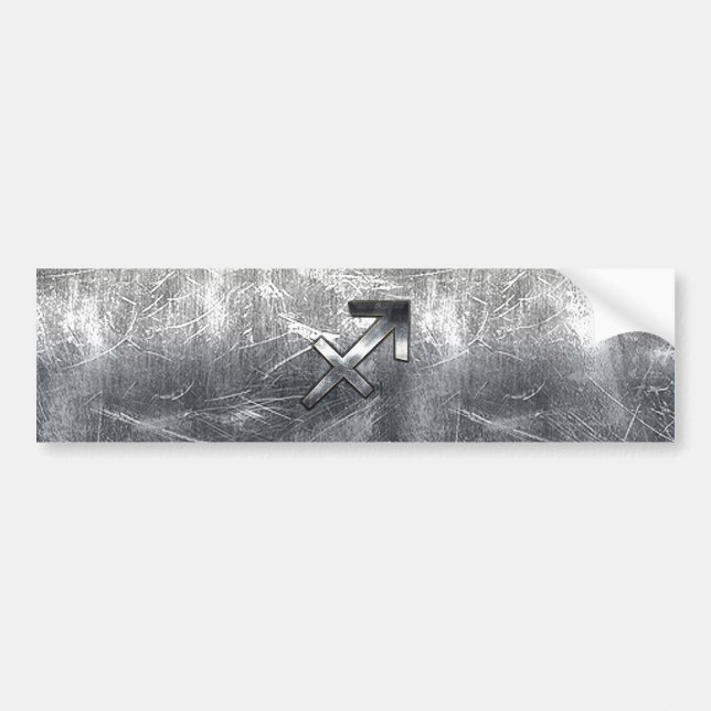 Sagittarius Zodiac Silver Distressed Steel look Bumper Sticker (Front)