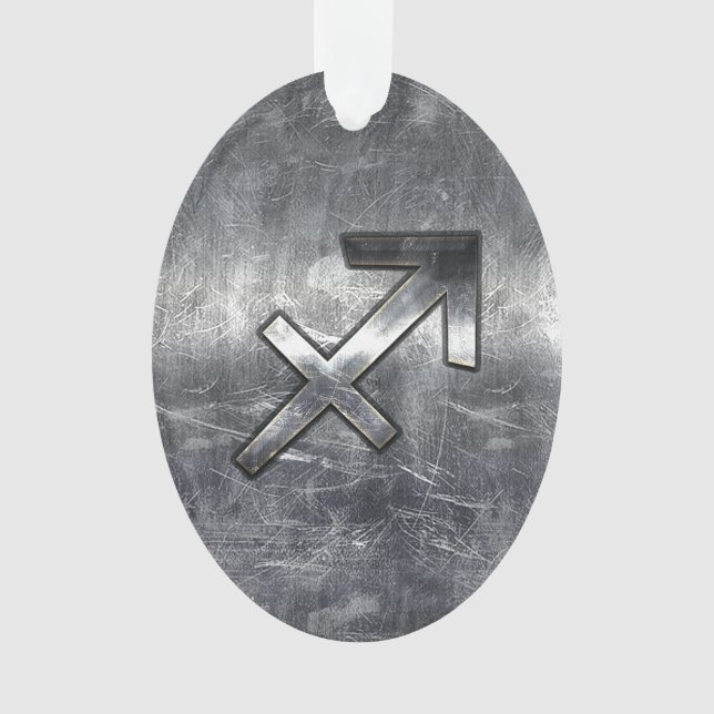Sagittarius Zodiac Silver Distressed Steel look Ornament (Front)