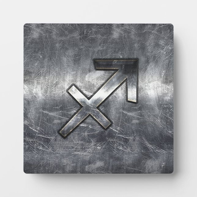 Sagittarius Zodiac Silver Distressed Steel look Plaque (Front)