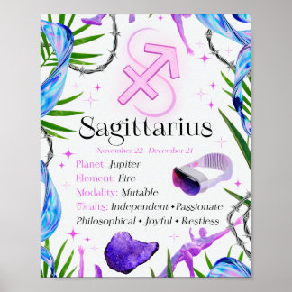 Sagittarius Zodiac Star Sign Y2K White 4:5 Poster
