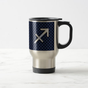 Sagittarius Zodiac Symbol Blue Carbon Fibre Print Travel Mug