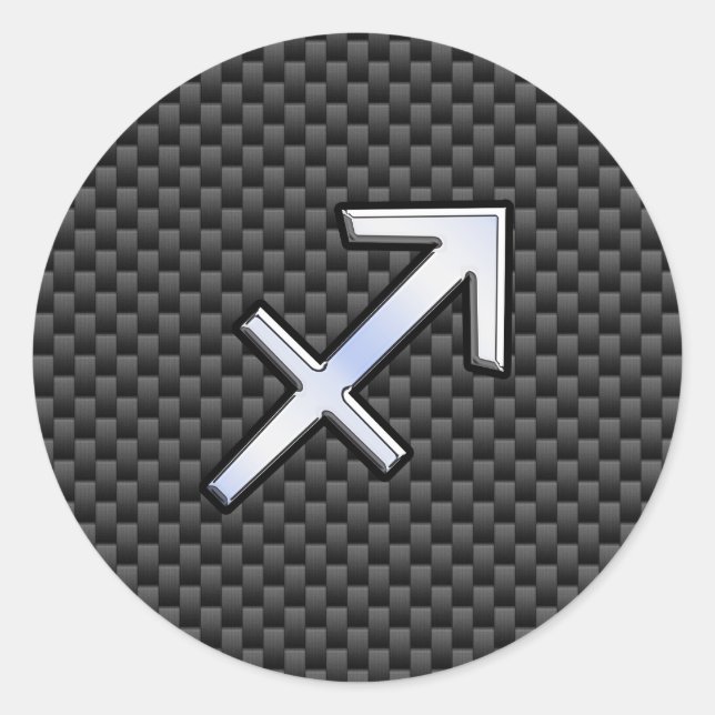 Sagittarius Zodiac Symbol Charcoal Carbon Fibre Classic Round Sticker (Front)
