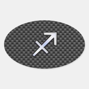 Sagittarius Zodiac Symbol Charcoal Carbon Fibre Oval Sticker