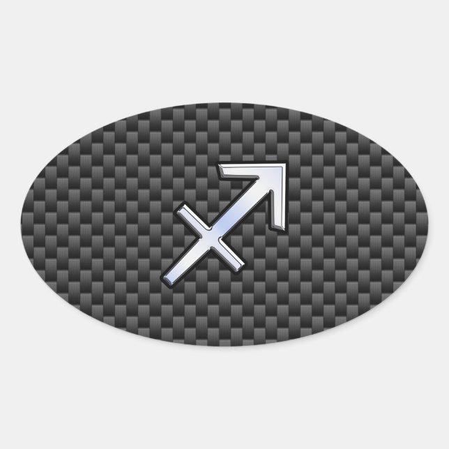 Sagittarius Zodiac Symbol Charcoal Carbon Fibre Oval Sticker (Front)